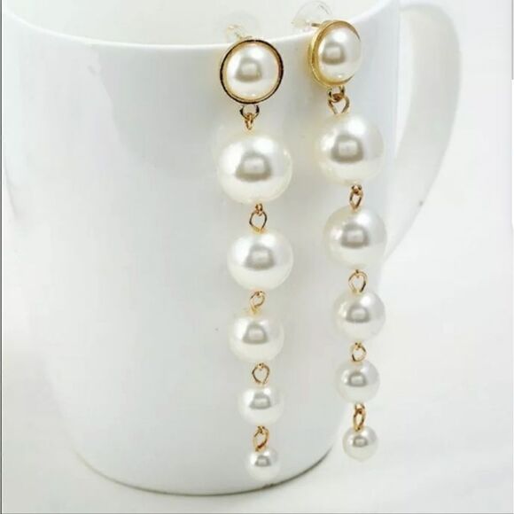 New Big Pearl Long Tassel Earrings - Picture 3 of 4